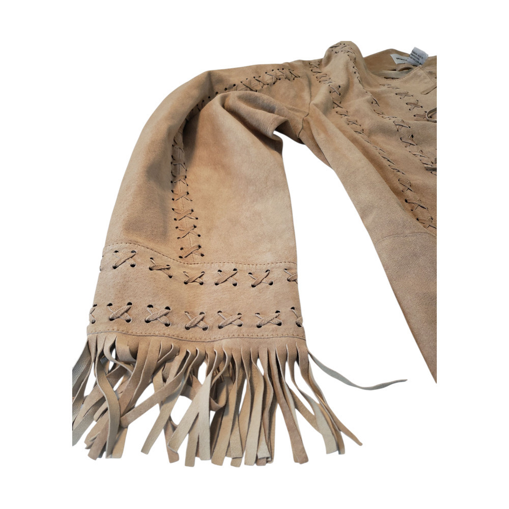 Newport News Tan Genuine Suede Fringe Coat Jacket Duster Western Boho sz 1X - Picture 16 of 16